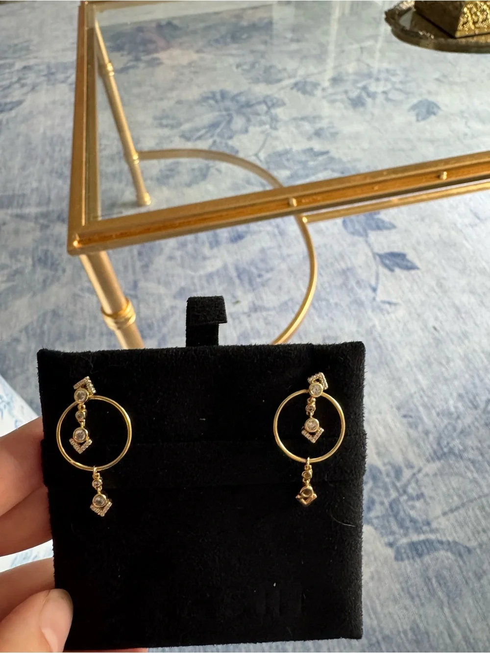 SHASHI Gold Hoop Drop Earrings with Clear Crystals